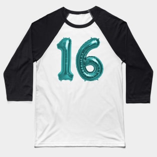 Aqua Blue 16th Birthday Metallic Helium Balloons Numbers Baseball T-Shirt